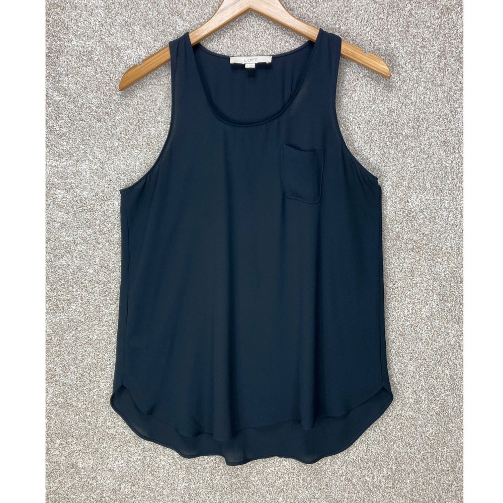 LOFT Sleeveless Tank Top Blouse Womens Small Black Scoop Neck Minialist Summer